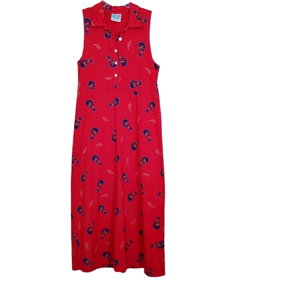 Vintage Zip Code Red Fish Print Cotton Dress - Picture 11 of 11